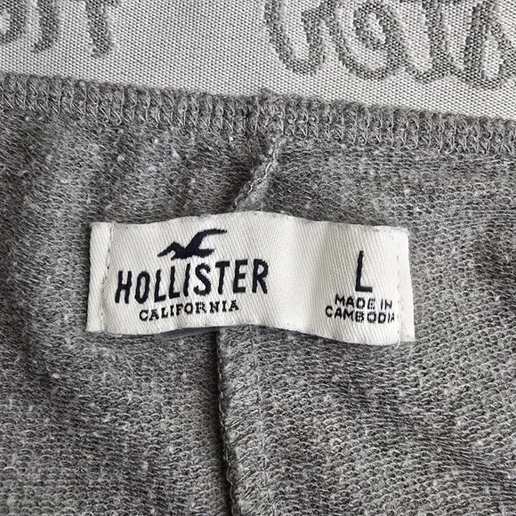 Hollister Terry Sweat Shorts Curved Hem White Trim Logo Waist, Sz L - Picture 2 of 6